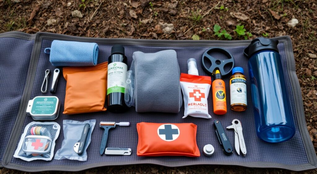 personal items and camping toiletries for motorcycle camping